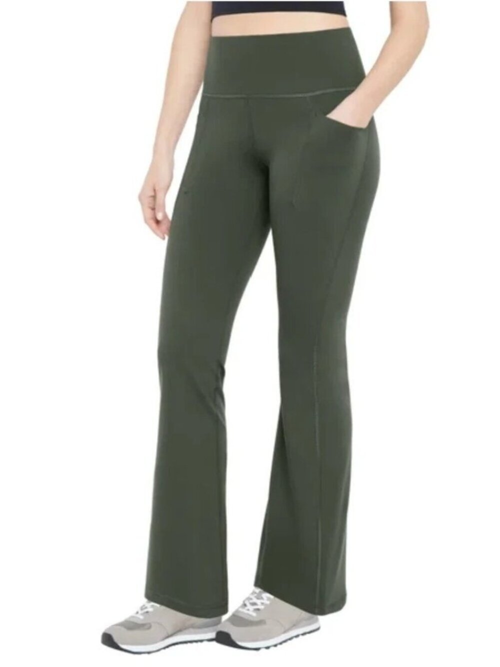 NWT Gap Women's L Flare Yoga Legging Green Stretch Pockets G2052